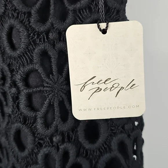 Free People Noir Black Eyelet 2-Piece Party Outfit Mini Skirt & Bralette Top Y2K - Picture 3 of 15